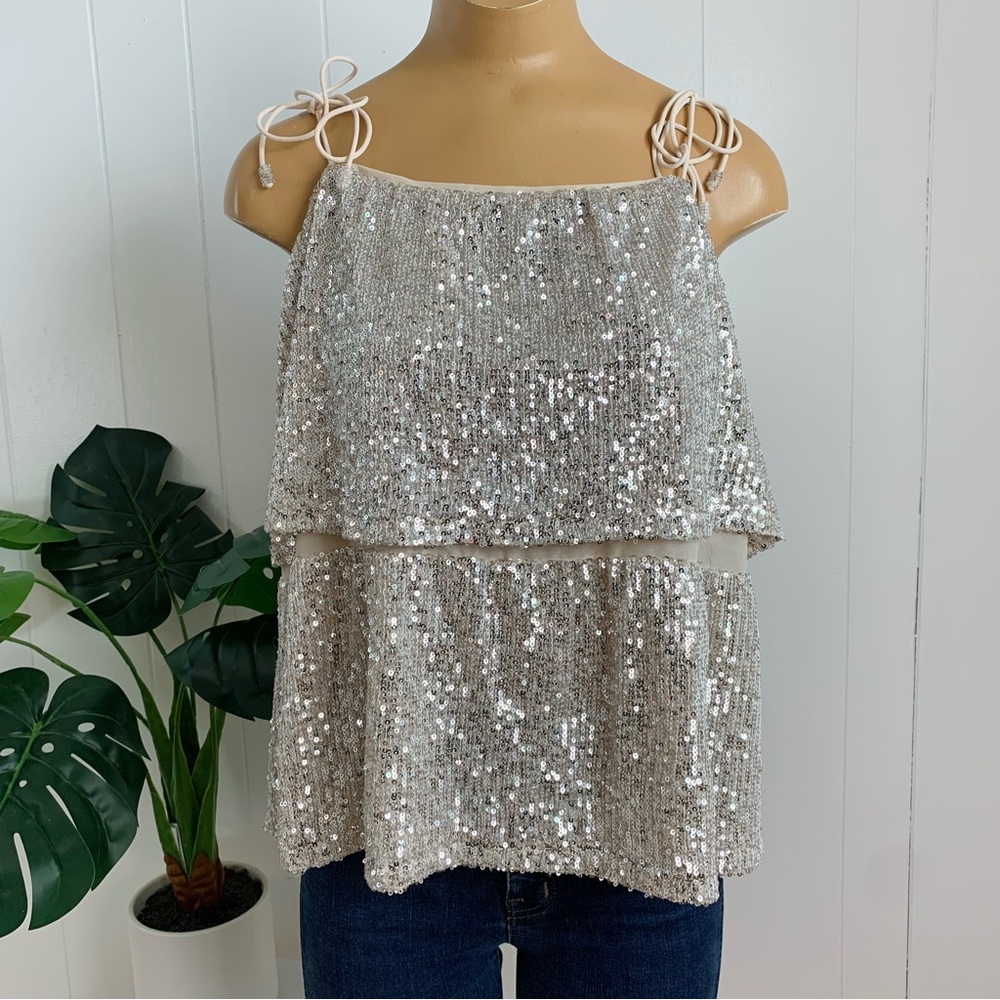 Venus Cami Silver Sequin Women's Tank Top Size XL